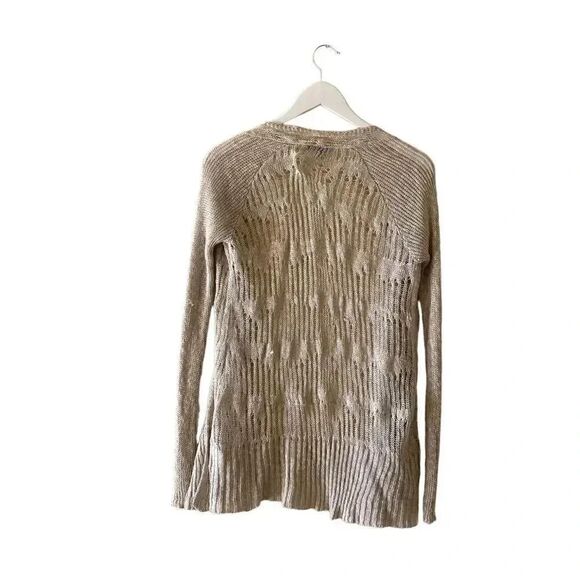 Eileen Fisher Linen Beige Embroidered Knitted Open Cardigan Sweater SZ XS - Picture 4 of 12